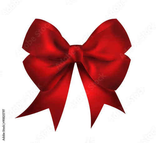 Realistic bright red bow isolated on white background. Closeup l