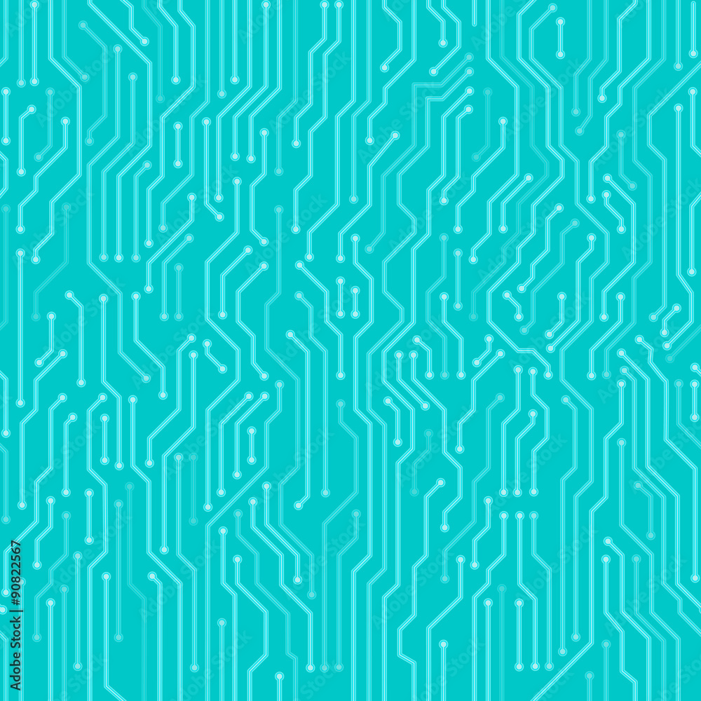 Circuit board seamless pattern. Digital high tech style vector background.