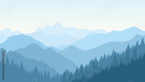 Beautiful morning in the blue mountains. Vector illustration.