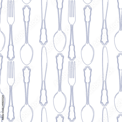 Hand drawn silverware icons seamless pattern background. Vector