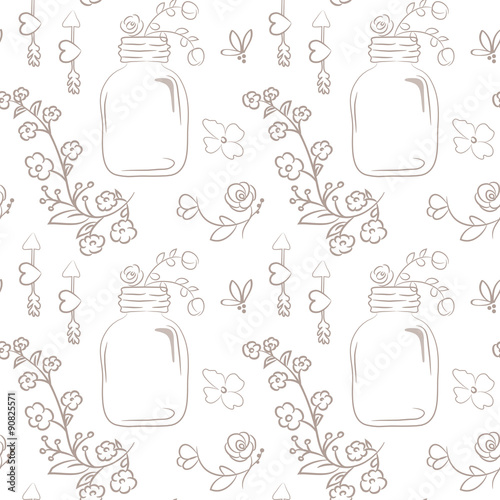 Vector floral seamless pattern. Cute bouquet of wedding flowers