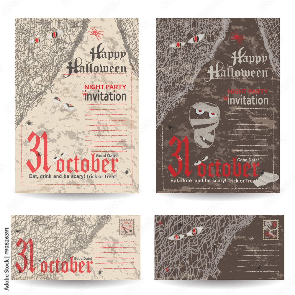 Obraz premium Set of vintage post stamps for Halloween party