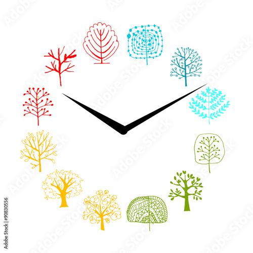 Seasons concept, trees on watches, sketch for your design