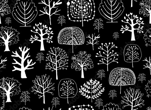Seamless pattern with trees, sketch for your design