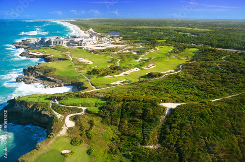 Caribbean sea from helicopter view, Dominican Republic 
 photo