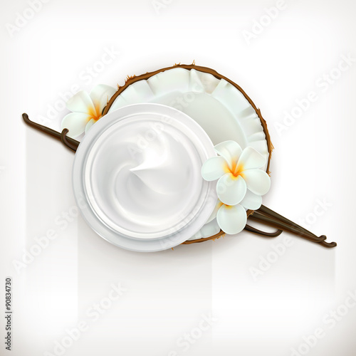 Health and care cream vanilla coconut, vector icon