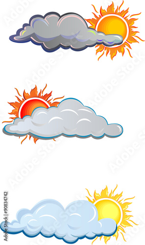 Three vector drawing the sun goes behind a cloud
