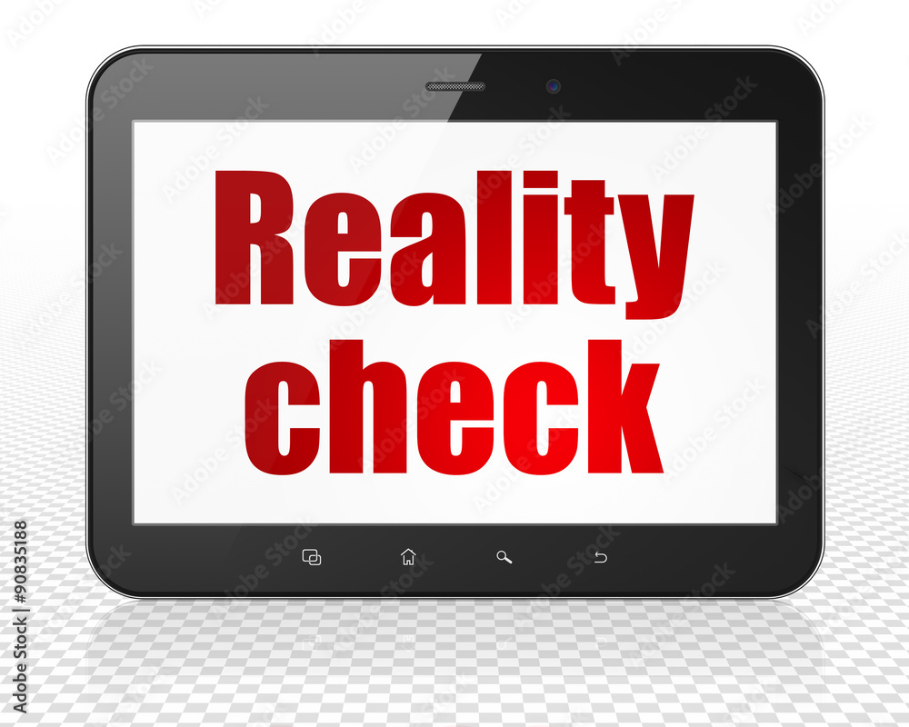 Finance concept: Tablet Pc Computer with Reality Check Finance concept: Tablet Pc Computer with Reality Check