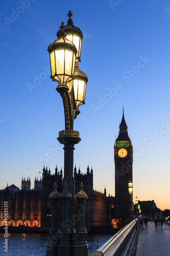 Street lamp with Big Ben in Westminster, London