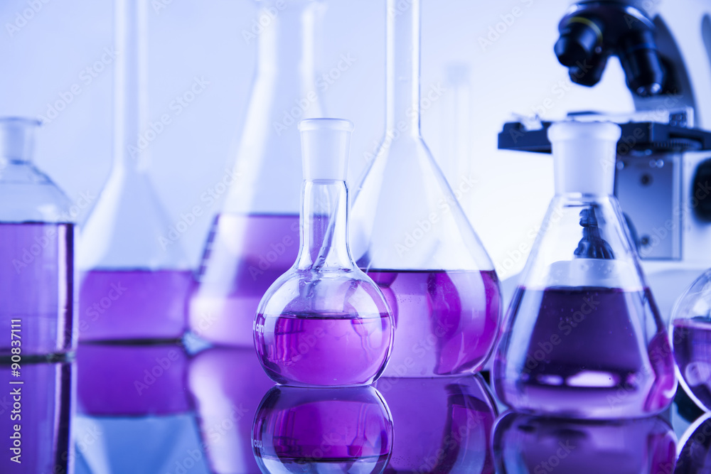 Laboratory work place with microscope and glassware Laboratory work place with microscope and glassware