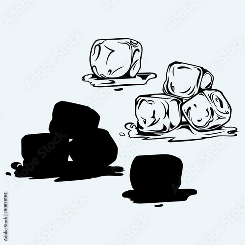 Bunch of ice cubes. Isolated on blue background