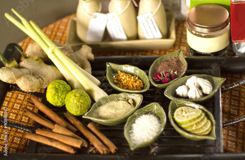 display of the major ingredients in Thai spa 