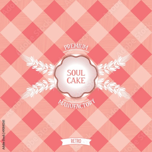 Soul cake. Vintage design emblem for confectionery on background into the cell. Vector eps 10 photo