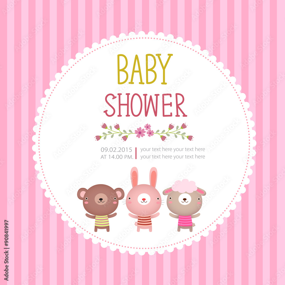 Baby shower invitation card template on pink background Baby shower invitation card template on pink background