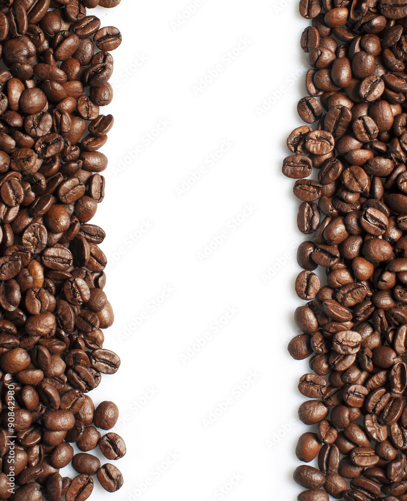 Roasted coffee beans frame on white Roasted coffee beans frame on white