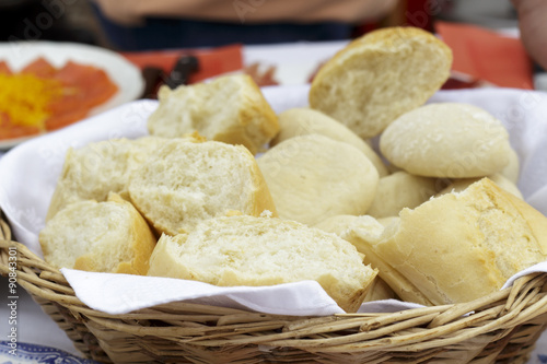 Bread basket with several kinds of white bread