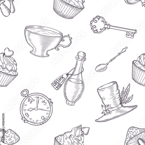 Hand drawn vector wonderland seamless pattern.