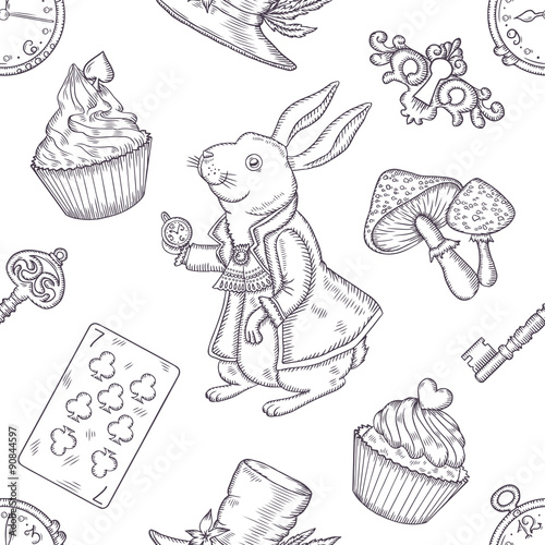 Hand drawn vector wonderland seamless pattern.