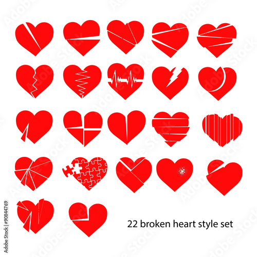 illustration vector set of red broken heart isolated