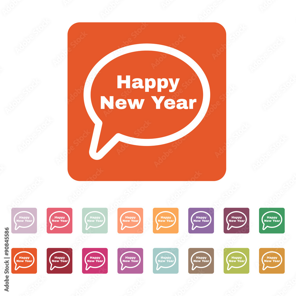 The speech bubble with the word happy new year icon. Celebration and holiday, christmas symbol. Flat The speech bubble with the word happy new year icon. Celebration and holiday, christmas symbol. Flat