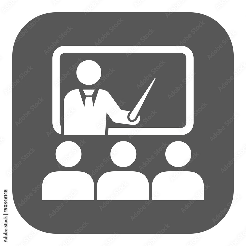 The training icon. Teacher and learner, classroom, presentation, conference, lesson, seminar, education symbol. Flat The training icon. Teacher and learner, classroom, presentation, conference, lesson, seminar, education symbol. Flat