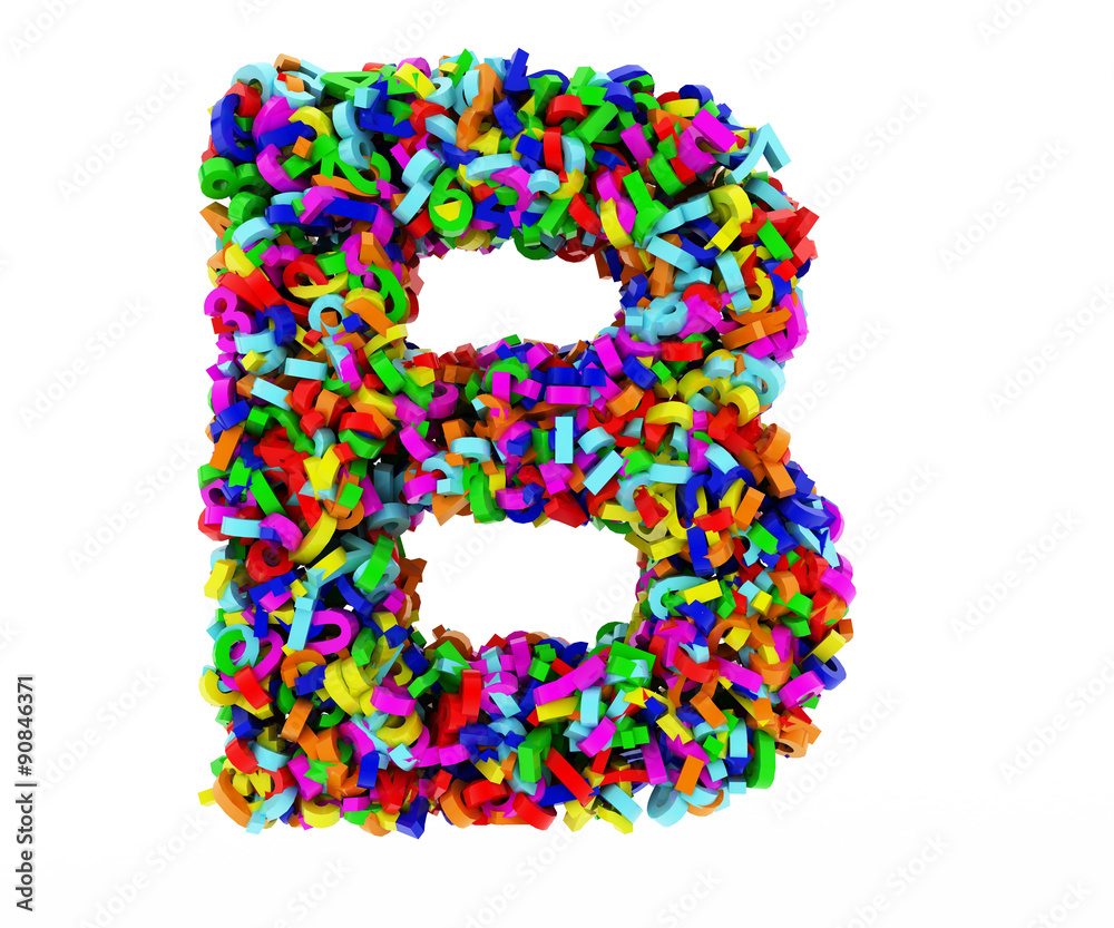 The letter B consists of numbers. Colored letters on a white background. 3D render. The letter B consists of numbers. Colored letters on a white background. 3D render.