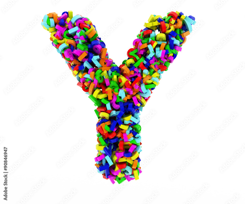 The letter Y consists of numbers. Colored letters on a white background. 3D render.