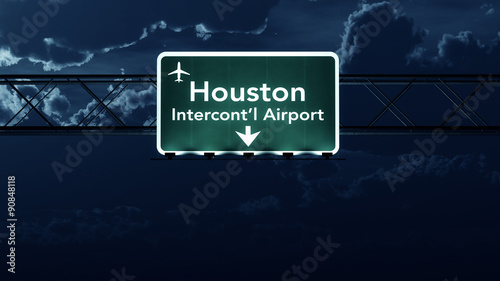 Bilde på lerret Houston USA Airport Highway Sign at Night