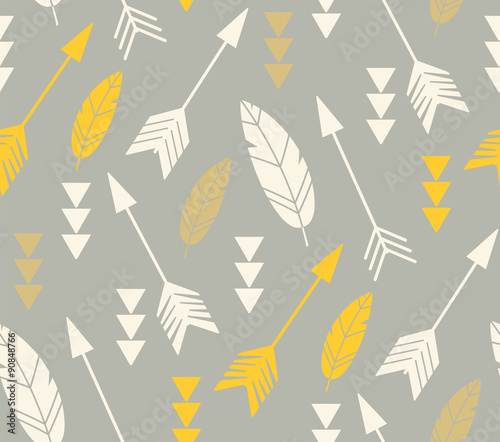 Bohemian feathers and arrows, seamless pattern