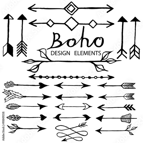 Boho doodle design elements