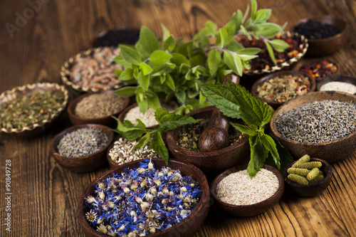 Alternative medicine, dried herbs background