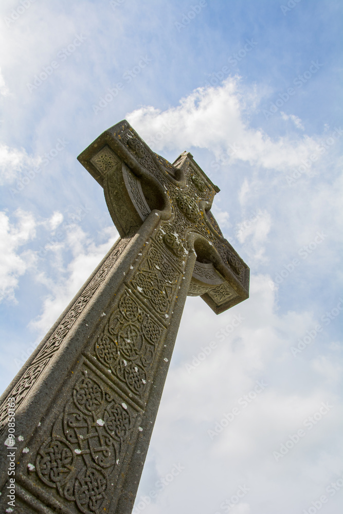Celtic cross in an irish graveyard