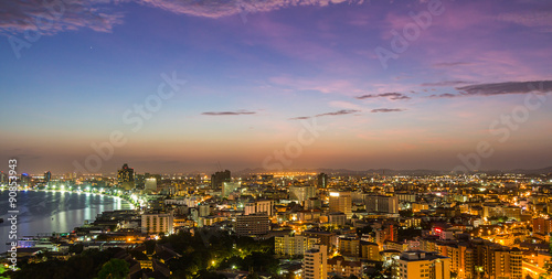 Pattaya city and sea at twilight time, Thailand © nengredeye
