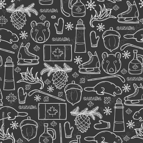 Seamless background with cartoon hand drawn objects on Canada