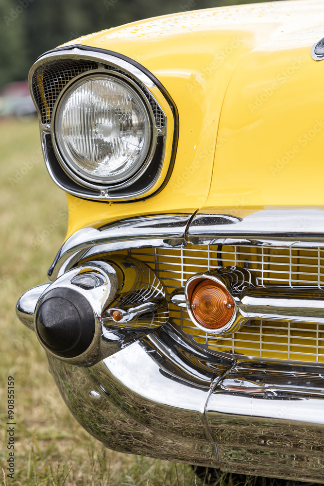American vintage car, close-up of Chevrolet Bel Air front detail