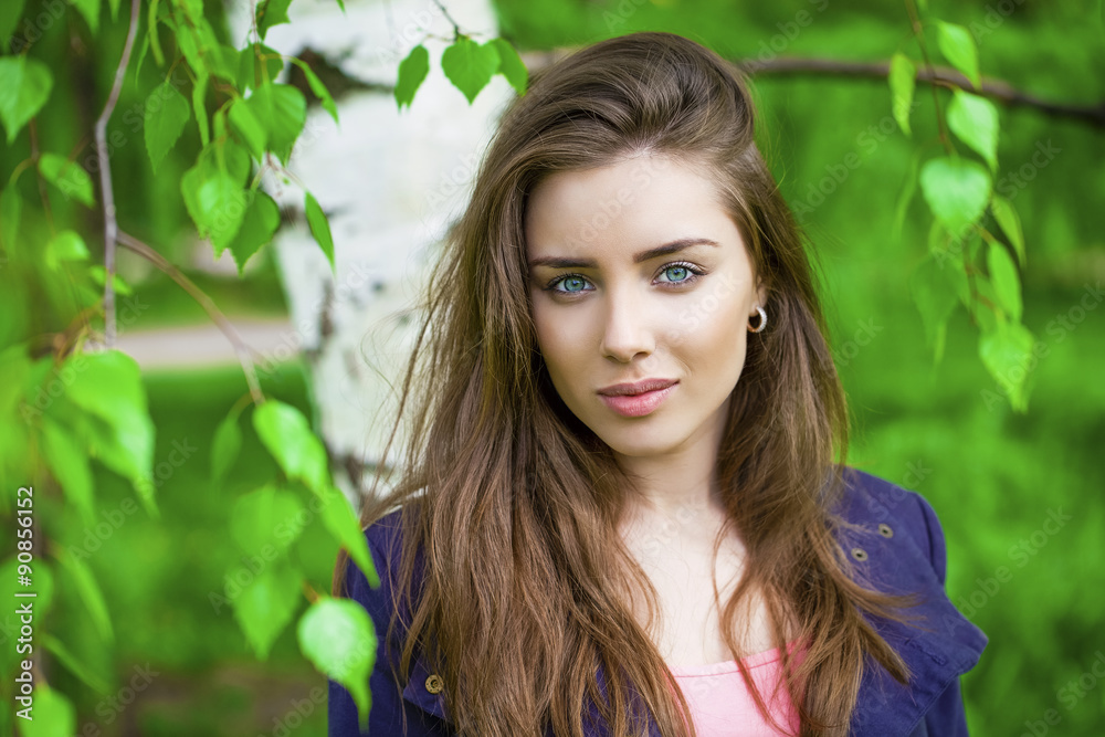 Russian beauty - Young brunette girl at a white birch Russian beauty - Young brunette girl at a white birch