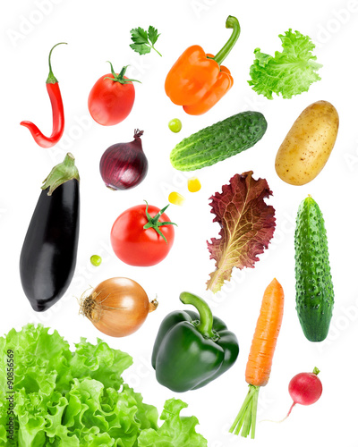 Falling fresh color vegetables