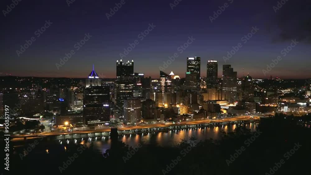 PITTSBURGH, PA - Circa, August, 2015 - A morning sunrise establishing shot of Pittsburgh as seen from Mt. Washington. PITTSBURGH, PA - Circa, August, 2015 - A morning sunrise establishing shot of Pittsburgh as seen from Mt. Washington.