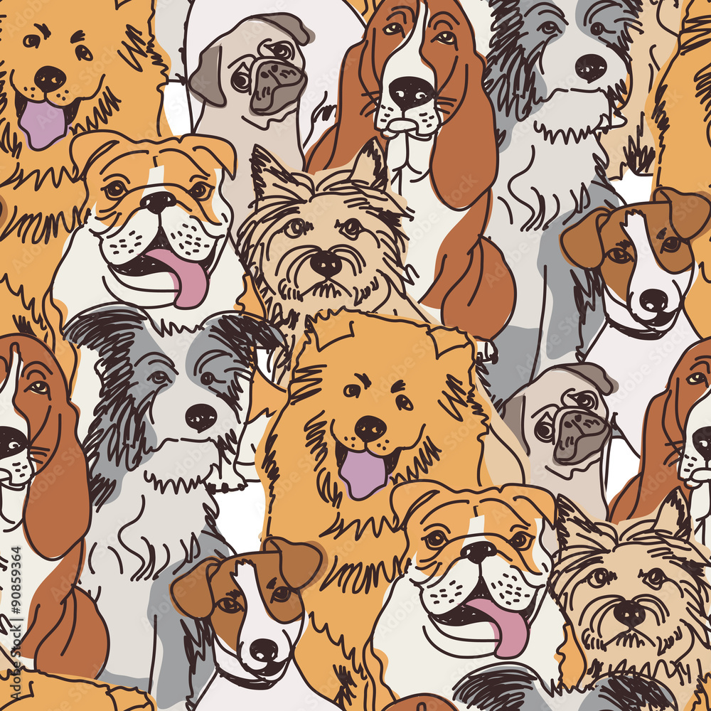 Obraz premium Group dogs seamless pattern color