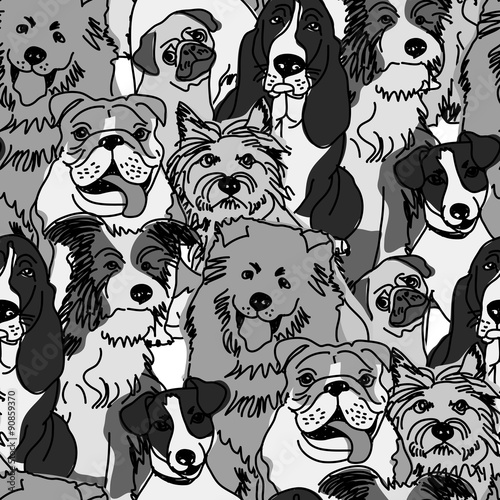 Canvas Print Group dogs seamless pattern gray scale