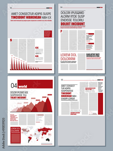 Graphical layout modern red newspaper template
