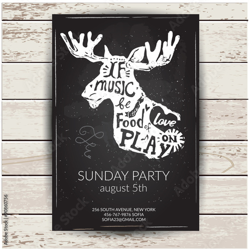 Lettering about music, vintage vector illustration:
