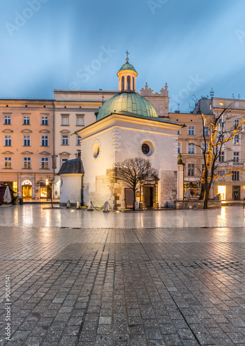 Krakow, Poland, romanesque and baroque church of St Adalbert in the Main Market Square in the morning #90861141