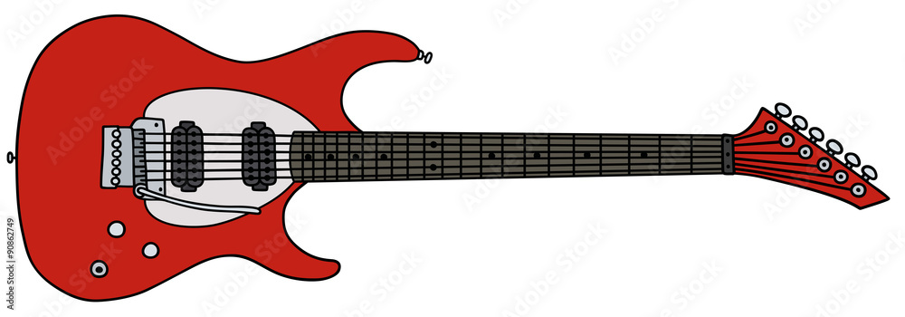 Fototapeta premium Red electric guitar / Hand drawing, vector illustration