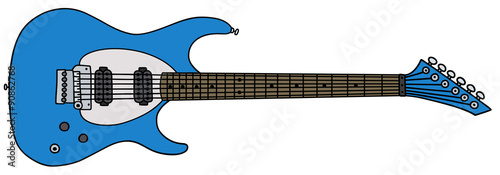 Blue electric guitar / Hand drawing, vector illustration