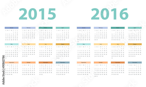2015 and 2016 years calendar