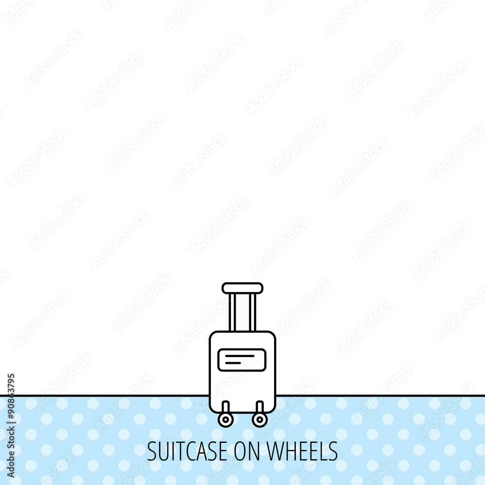 Suitcase with wheels icon. Travel baggage sign.