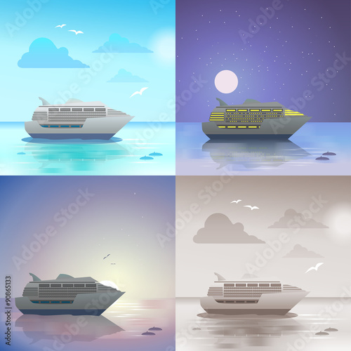 Ocean cruise ship scene set