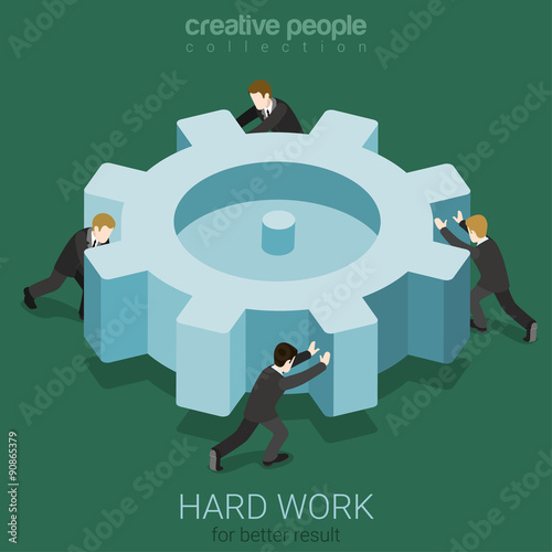 Hard work micro people spin cogwheel concept