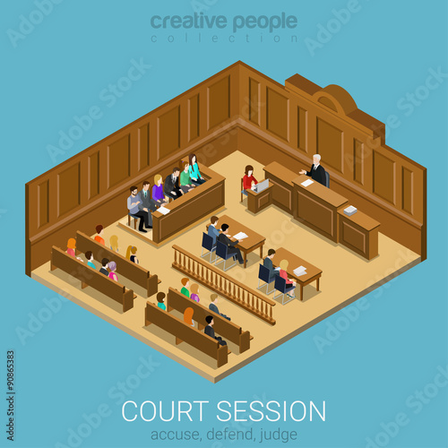 Court jury isometric session room concept